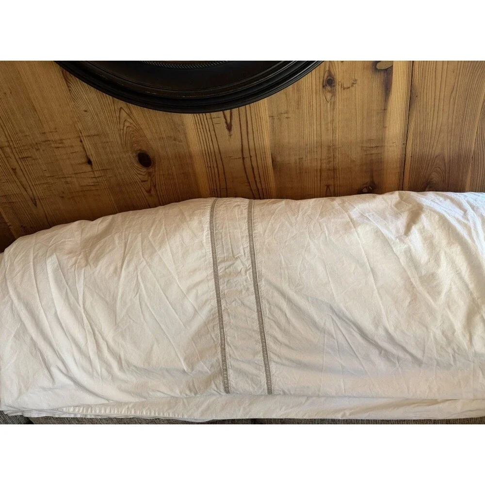 Pottery Barn Classic Cotton White Full/Queen Duvet W/ Tan Ladder Stitch